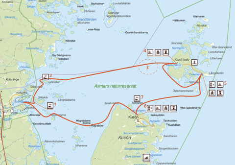 Karta Heldagspaddling Kusö kalv Axmar